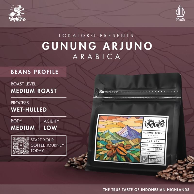 

Biji Kopi Arabica Arjuno Wet-Hulled | Coffee Roasted Beans Arabika | Lokaloko Highland Series