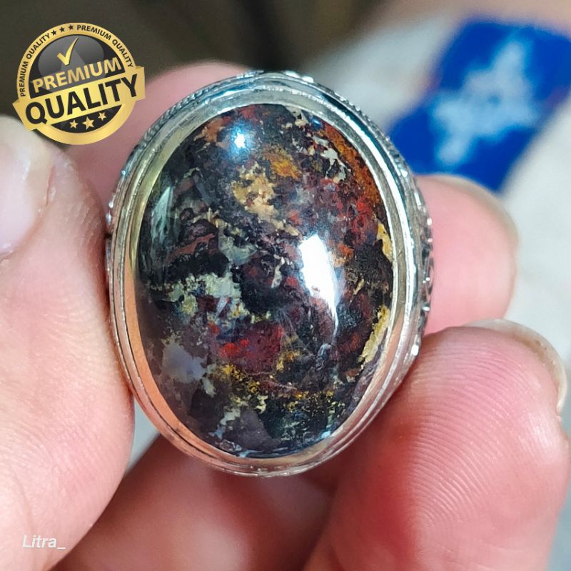 code 63. Batu cincin natural badar besi pancawarna marble.