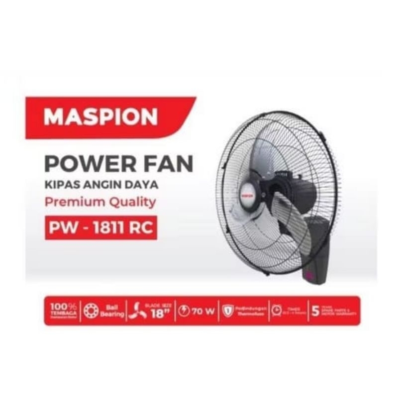 Kipas Angin Dinding MASPION PW 1811 RC / Power Fan MASPION 1811 RC remot 18inchi / Wall Fan MASPION