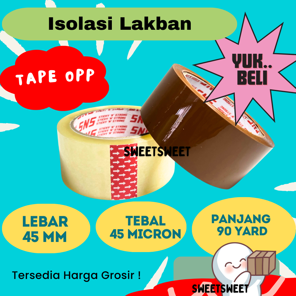 

Sweetsweet SNS Isolasi 45 mm 90 Yard | Lakban Bening Best Quality | Coklat { Bisa COD dan Grosir }