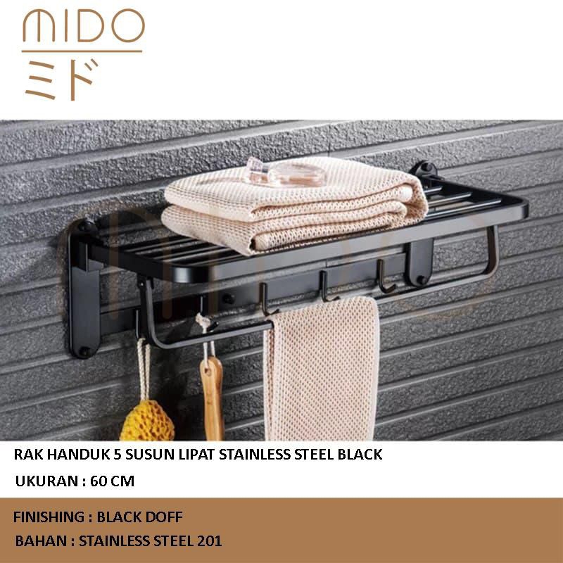 Rak Handuk stainless 5 susun Model Lipat. Jemuran/Gantungan Handuk