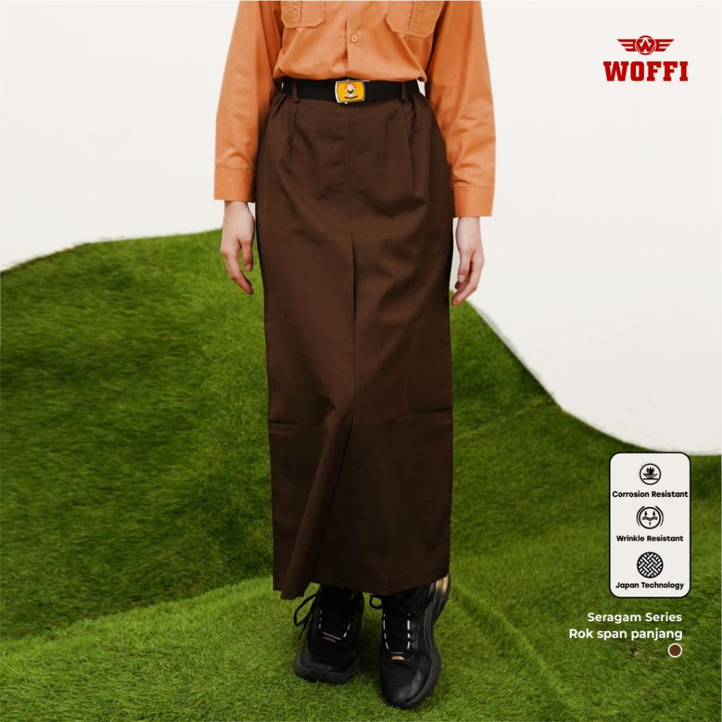 Seragam Pramuka SMA Woffi Rok Span Panjang Karet Coklat