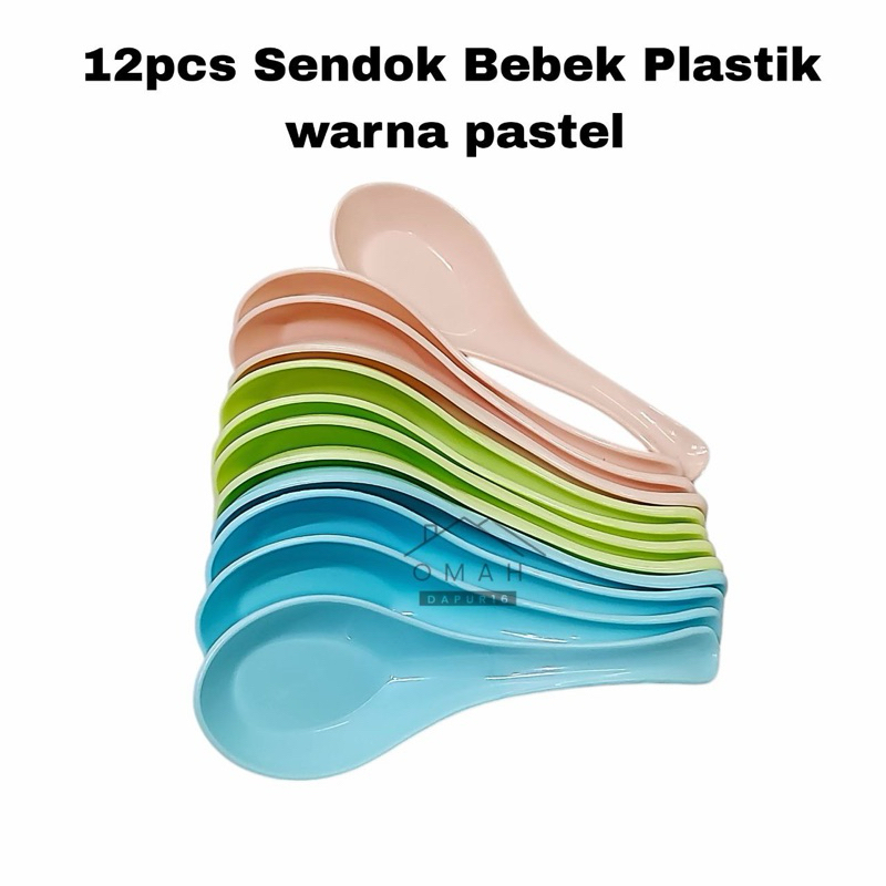 12pcs Sendok Bebek Plastik Tebal Warna Pastel | Sendok Bebek Plastik Tebal |Sendok sup