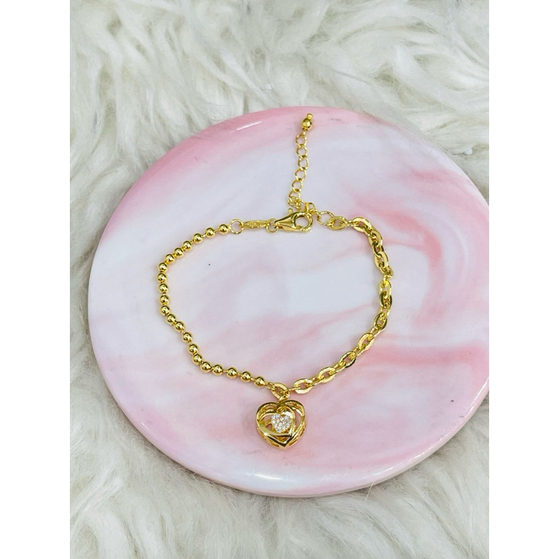 gelang fancy bola bola merica love AD putih polos emas asli kadar 875