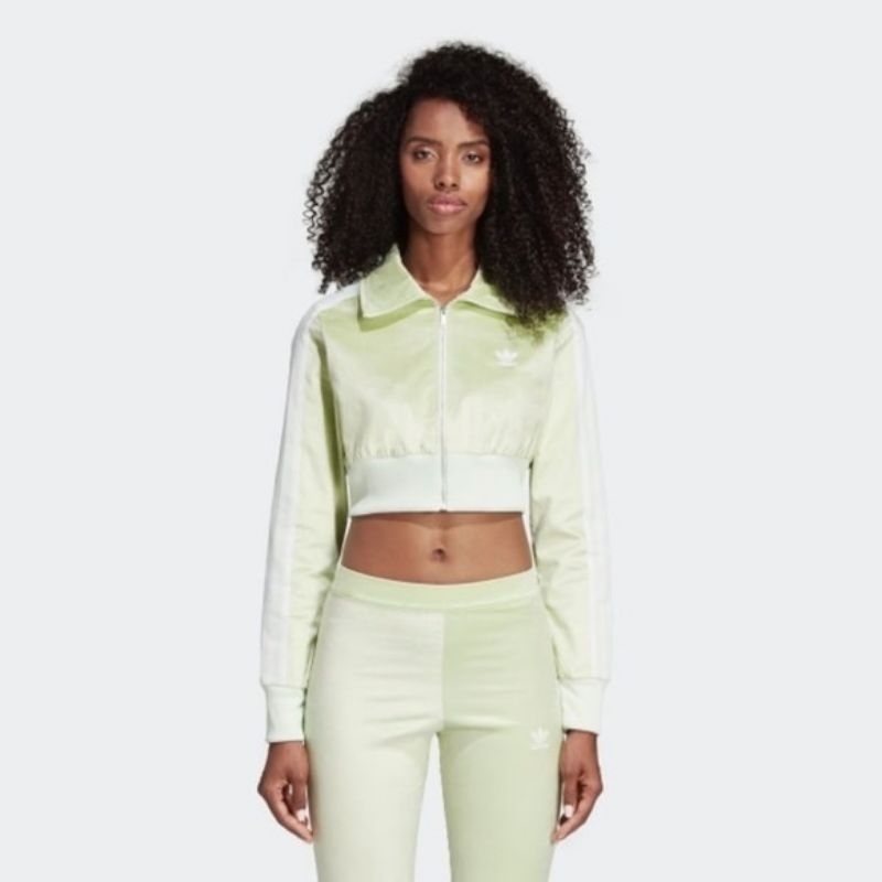 Adidas Aero Green Velvet Crop Track Jacket | Like New