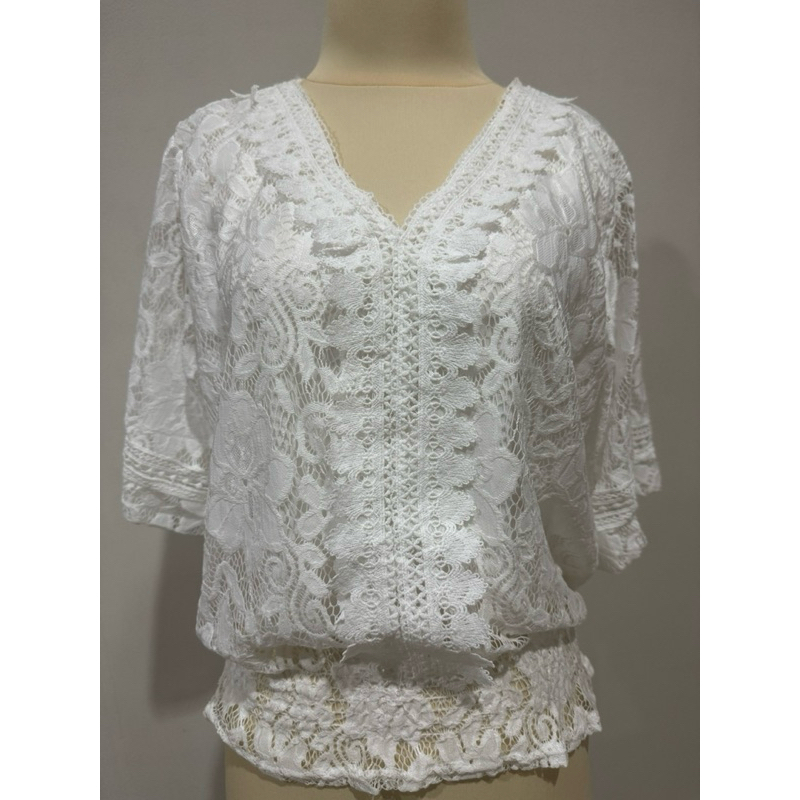 Blouse atasan renda brokat putih bangkok (NEW)