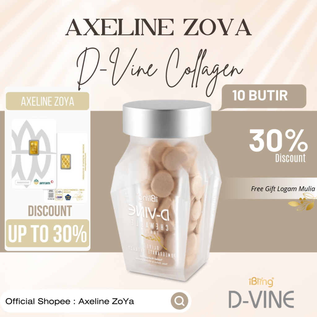 D VINE COLLAGEN Original 10 Butir - Candy Collagen Dvine Collagen Original 100% Ori Wellous iBling C