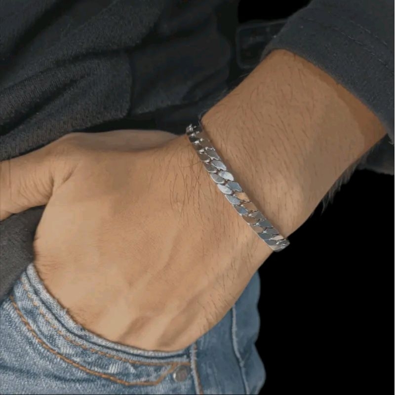 Gelang Rantai Titanium Silver Model Sisik Naga Polos Anti Karat & Luntur Untuk Pria & Wanita