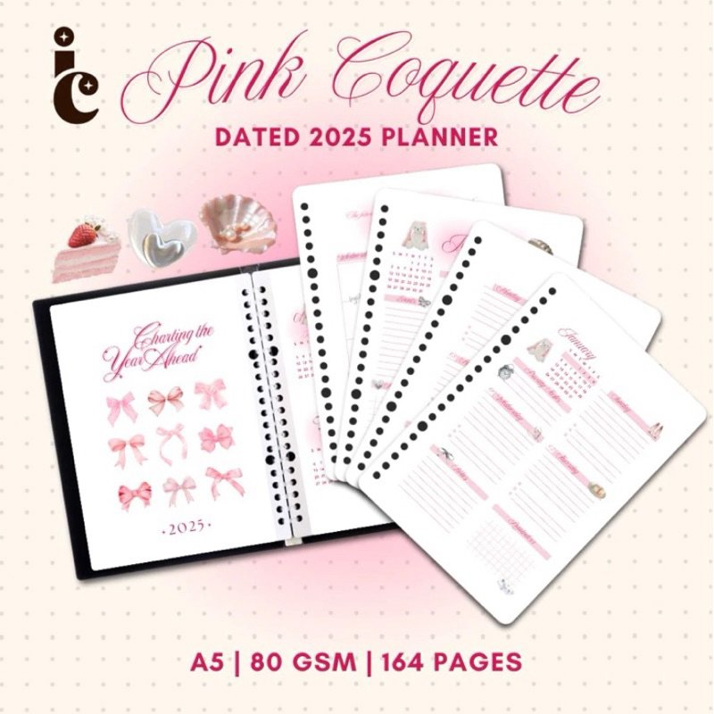 

2025 PINK COQUETTE PLANNER JOURNAL | A5 Dated Pastel Journal | Student Planner | Artcredible.id