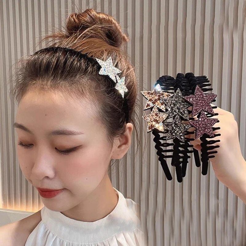 Bando bandana sirkam bergigi bergerigi bintang manik warna berlian fashion wanita / bando kepang tre