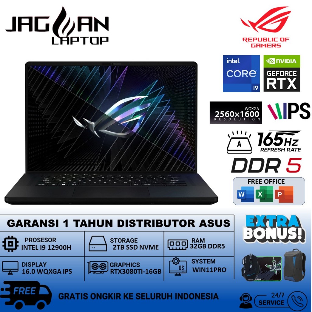 Laptop Gaming Asus ROG ZEPHYRUS M16 GU603ZX Intel i9 12900H 64GB DDR5 2TB RTX3080TI-16GB 16.0 WQXGA 