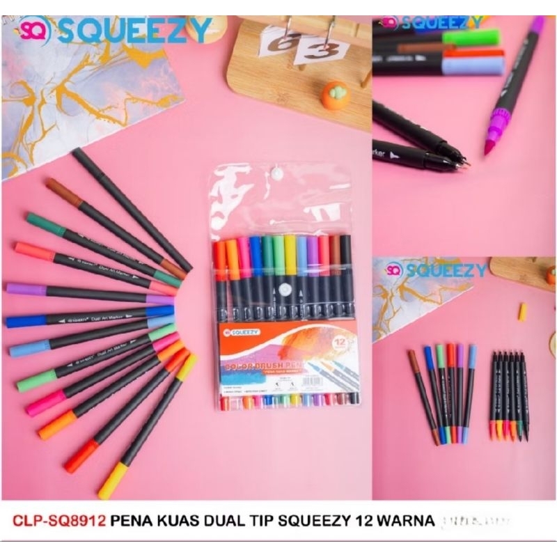 

Squeezy - Color Brush Pen Double Tip 12 colors / Spidol Kuas Pena Warna Dua Mata Pena 12 Warna SQ8912