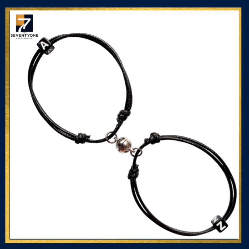 SEVO GELANG MAGNET INISIAL HURUF HITAM A-Z | GELANG MAGNET POLOS | GELANG MAGNET TALI HITAM | GELANG