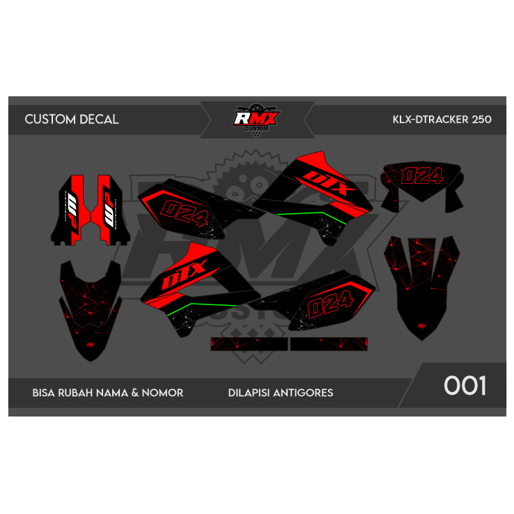 DECAL STICKER KLX 250 S (001) DEKAL STIKER DTRACKER 250 FULLBODY HITAM MERAH, KUNING, HIJAU, BIRU TU