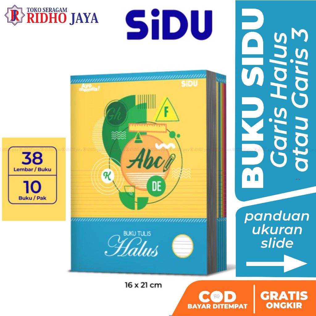 

RIDHO JAYA (Harga 1 Pcs)Buku Sidu Garis Halus Garis 3 38 Lembar SD SMP SMA Madrasah