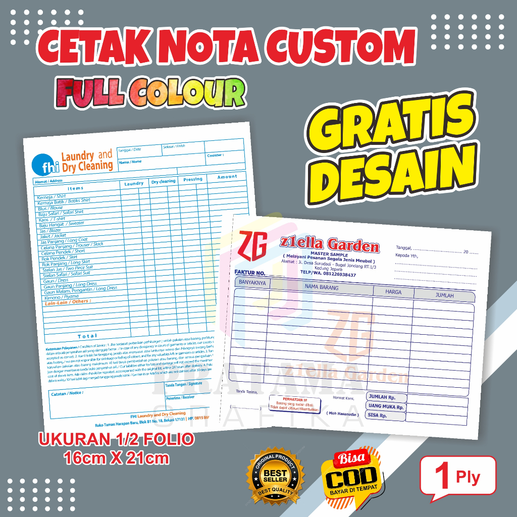

cetak nota custom 1 ply nama usaha toko sendiri ukuran besar 1/2 folio PRATAMA GRAFIKA
