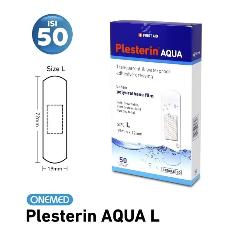 Plesterin Transparant Aqua L Steril Box Isi 50pcs / Plester Luka Ukuran Besar / Penutup Luka Transpa