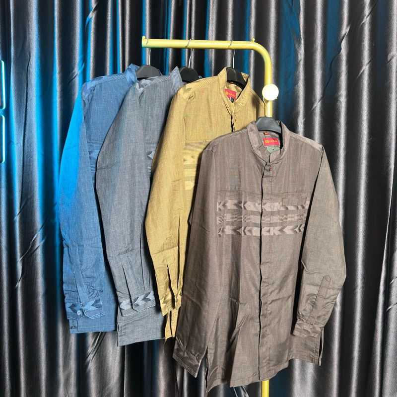 Kemeja Muslim Baju Koko Pria Dewasa Lengan Panjang Katun Smith Motif Songket -  Koko Dewasa Jumbo