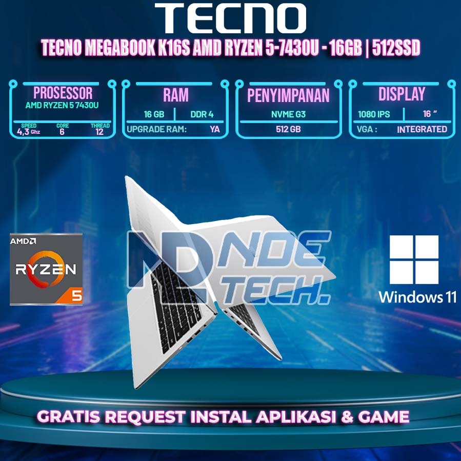 TECNO MEGABOOK K16S AMD RYZEN 5-7430U