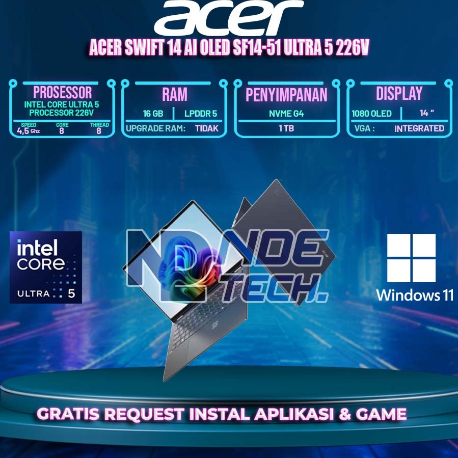 Acer Swift 14 AI SF14-51 Laptop 14" OLED Ultra 5 16GB/1TB Silver