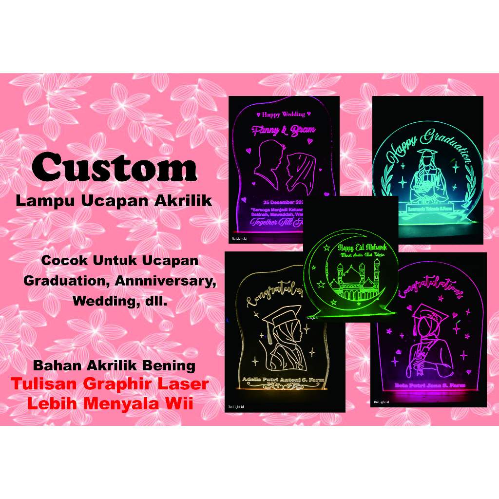 Lampu Hias Akrilik / Lampu Ucapan Akrilik / Lampu Akrilik / Custom Lampu Akrilik / Lampu Tidur / Pla