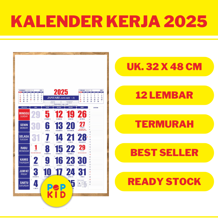 PROMO KALENDER NASIONAL 2025 32 X 48 CM KALENDER STANDAR KALENDER JAWA 2025 KALENDER DINDING 2025