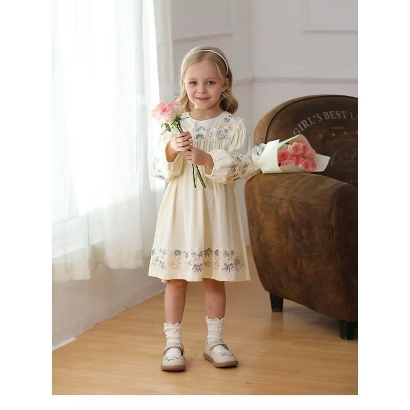 [Kiyowo] Dress anak import Dress Autumn Anak Gaun pesta anak Dress Vintage anak premium