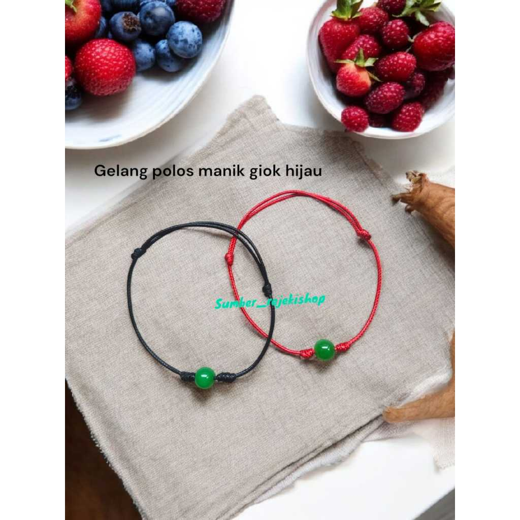 GELANG BATU GIOK ASLI TALI MERAH HITAM SINGLE CEWEK COWOK