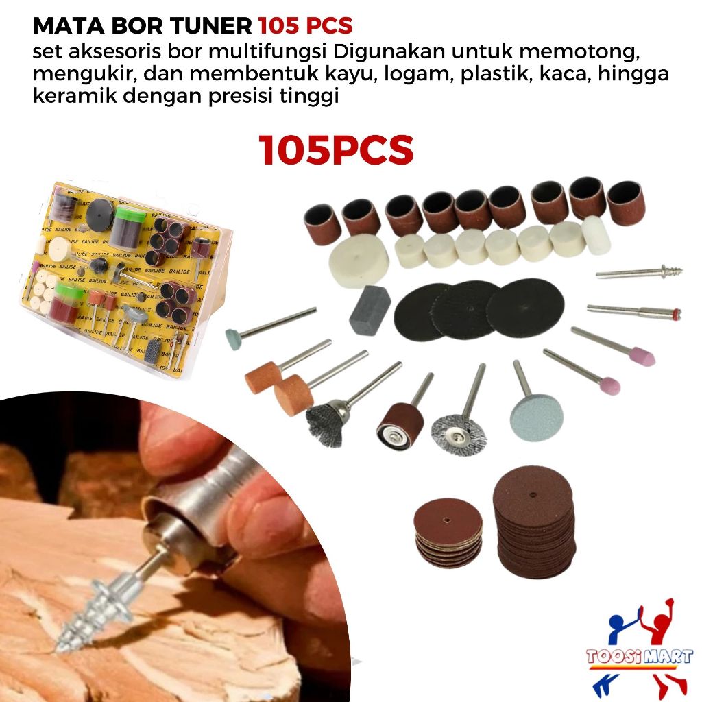 Mata Dremel Tuner 105 Pcs Aksesoris Mini die grinder Lengkap Murah Mesin Grinder Kit