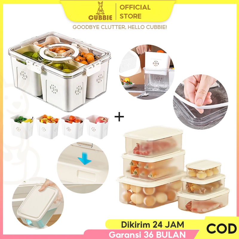 Cubbie Kotak Penyimpanan Buah dan Sayur Tertutup dengan Saringan untuk Kulkas, Kotak Penyimpanan Kul