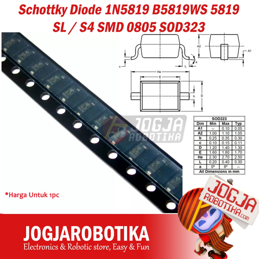 Dioda Schottky Diode 1N5819 B5819WS 5819 SL / S4 SMD 0805 SOD323