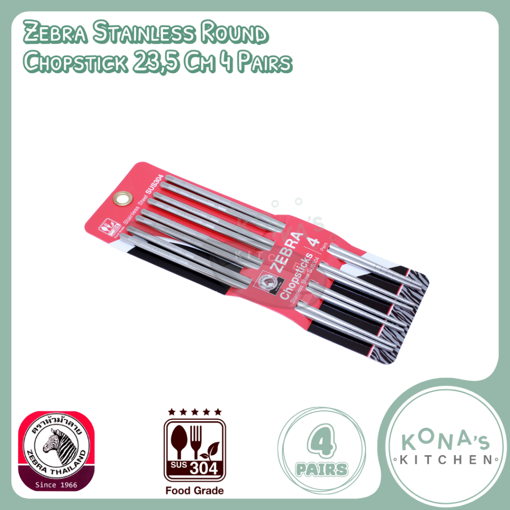 Zebra Stainless Round Chopstick 23,5 Cm 4 Pairs (999005) / Sumpit Stainless