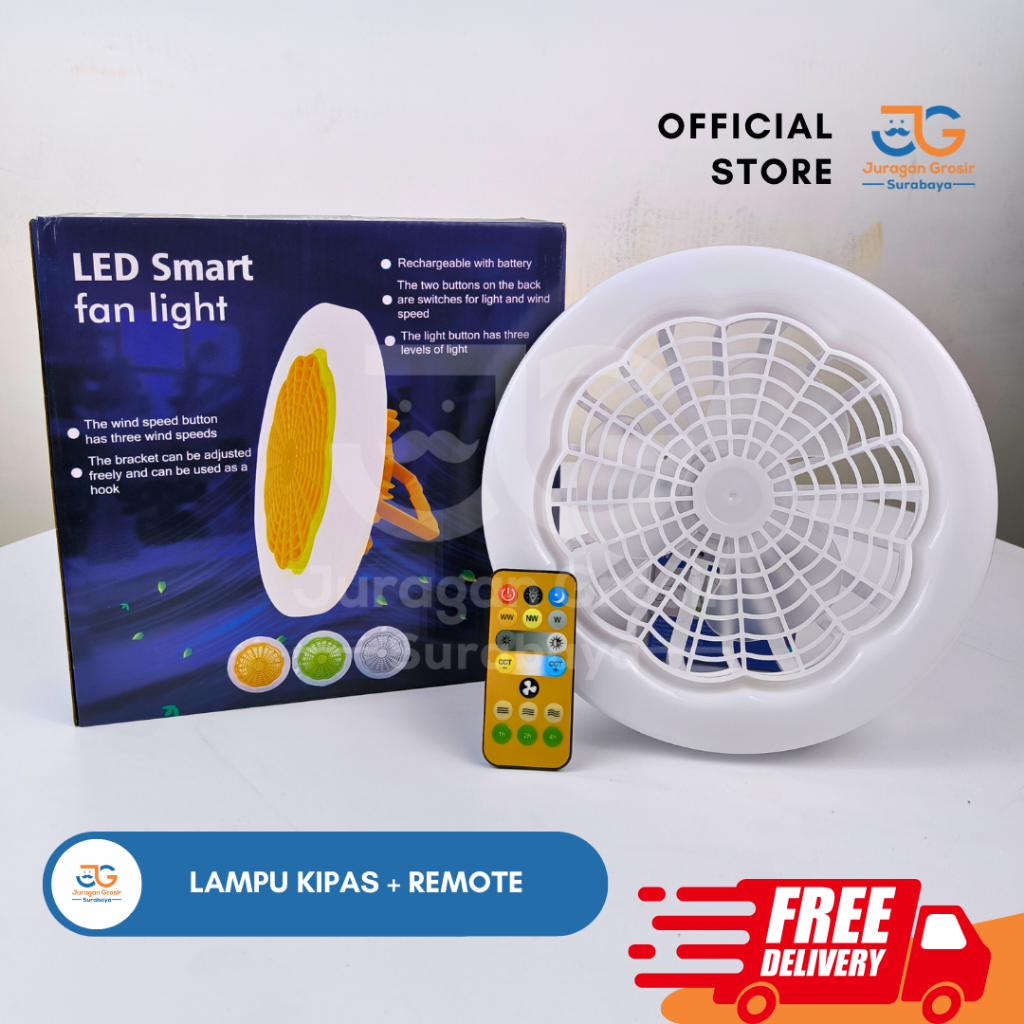 (JGS) Lampu Kipas Gantung + Remote AC Lampu Plafon Remote Control LED Lampu Kipas Lampu Ruang Tamu