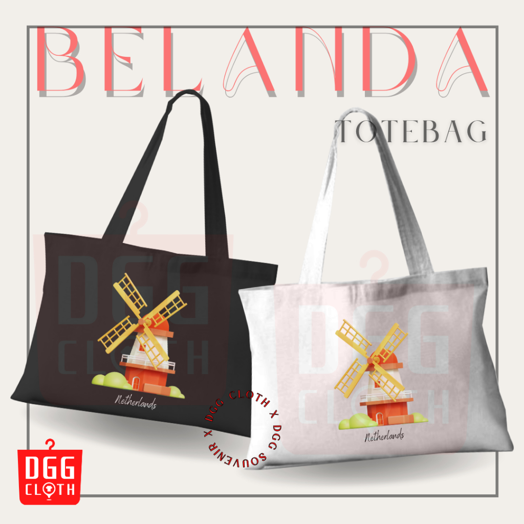 DGGCloth Tote Bag Belanda Amsterdam Totebag Sablon Oleh Oleh Belanda Bahan Blacu Perekat Type 2