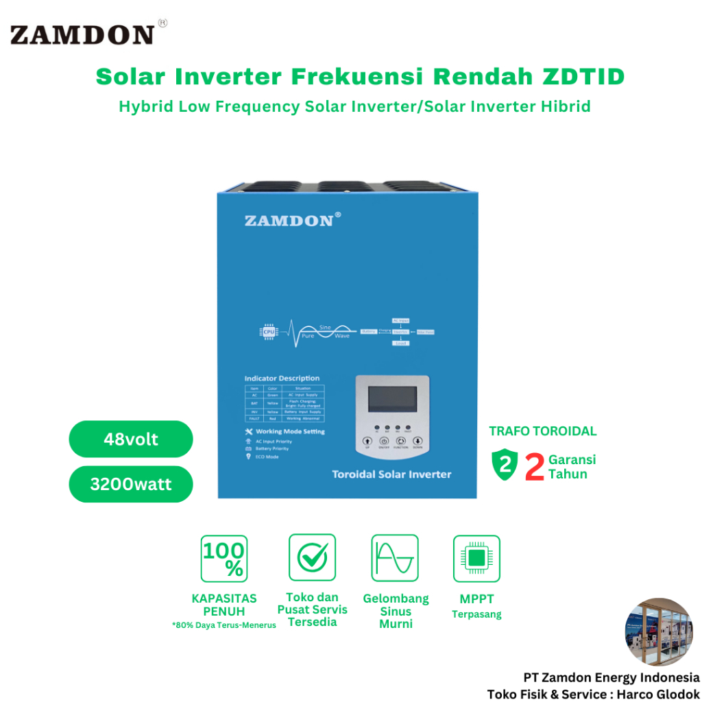 Zamdon Frekuensi Rendah 3.2KW/4KVA 48V Off grid Inverter Surya Hybrid dengan built-in 60A MPPT