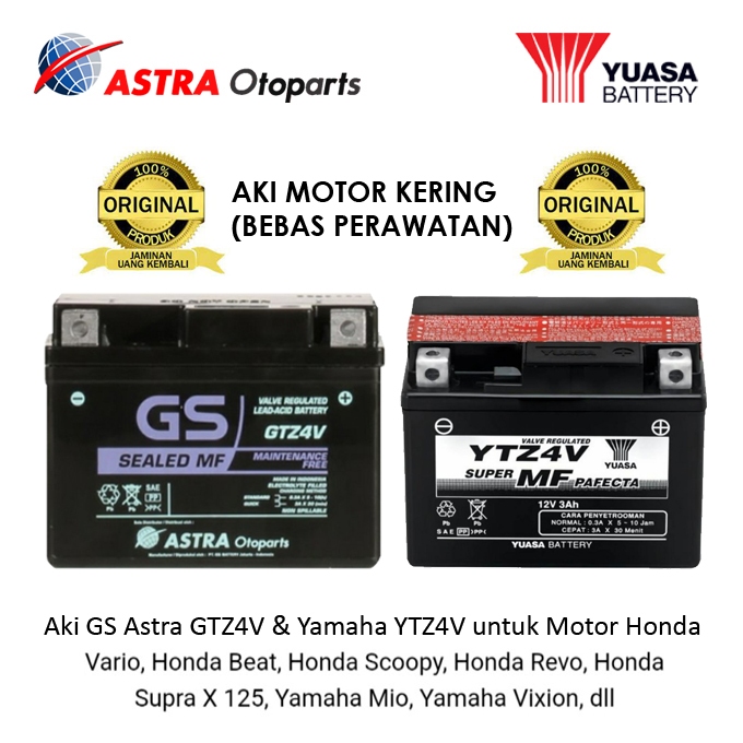 Aki Motor Kering GS Astra GTZ4V Yamaha YTZ4V Scoopy, Beat, Vixion, Mio