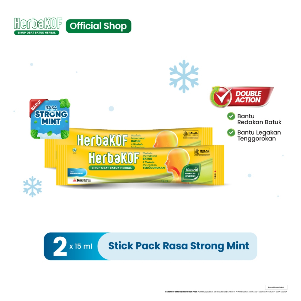 HERBAKOF Sirup Obat Batuk Strong Mint Stick Pack 15 ml (x2) | Obat Batuk Herbal
