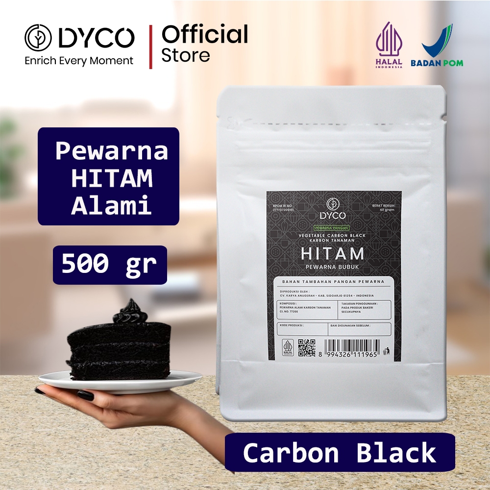 Pewarna Makanan Minuman Hitam Alami dan Pekat Vegetable Carbon Black Karbon Tanaman DYCO 40 Gr
