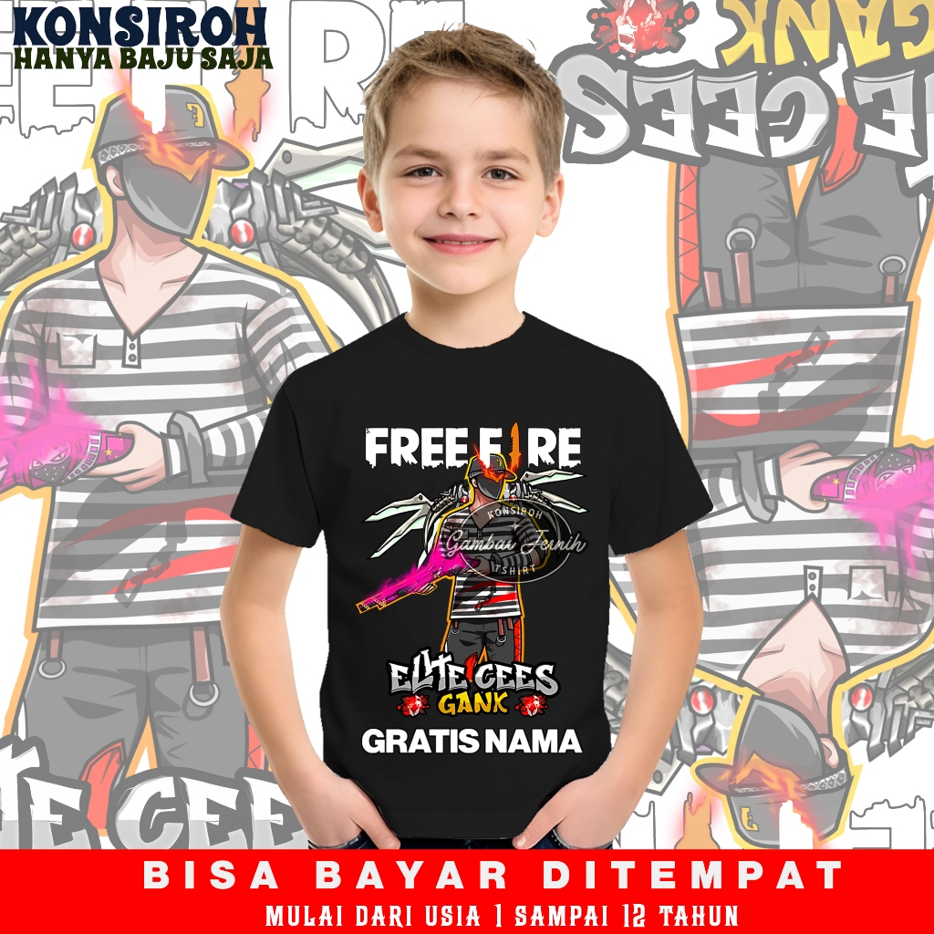 Tambah Nama Gratis Baju Anak | Kaos Free Fire Karakter FF Elite CS SG Rapper Ungu FF Viral | Tshirt 