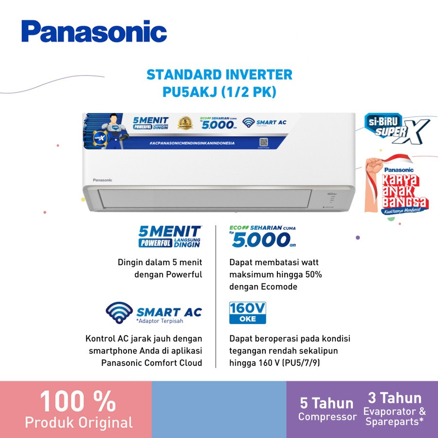AC PANASONIC PU5AKJ AC 1/2 PK SiBiru Standard Inverter 0.5 PK