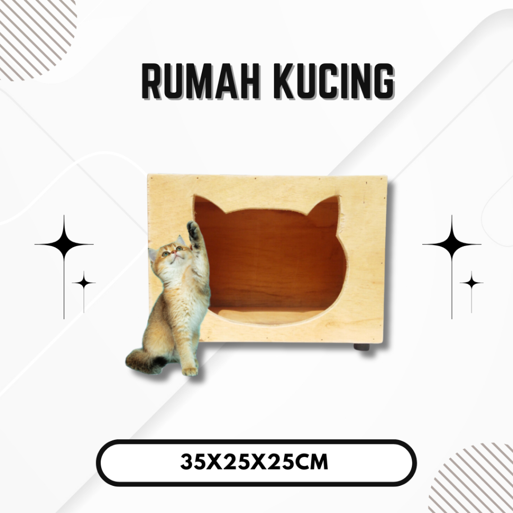 Rumah Kucing Kayu Kandang Kucing dari kayu - rumah mainan kucing imut 35x25x25cm
