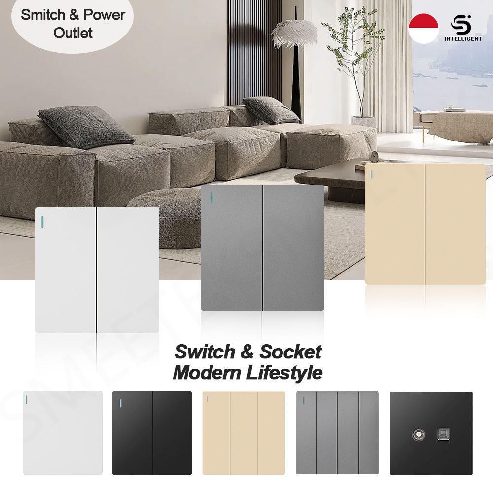 Smeetek Saklar Lampu Sakelar Saklar On Off Sakelar Rumah Gabungan Switch - Putih/Hitam/Gold/Grey