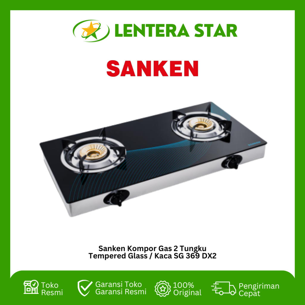 Sanken Kompor Gas 2 Tungku Tempered Glass Kaca SG 369 DX2 SG-369-DX2 SG369DX2