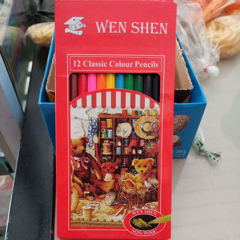 

casic colour pencil- cat kayu/ pensil warna merk wen shen- isi 12