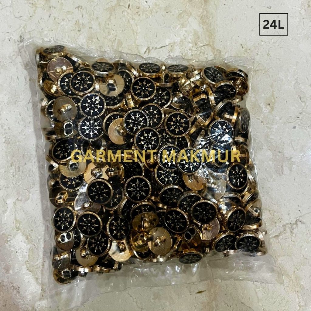 Kancing Jamur Datar Motif Nahkoda Warna Hitam Rose Gold Ukuran 24L | Kancing Jamur Gepeng Lingkaran 