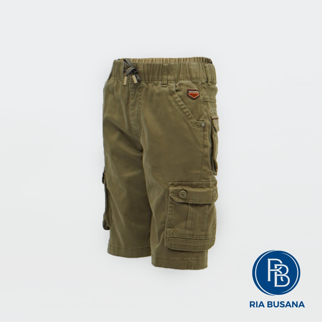Ria Busana - Bombi - Celana Pendek Cargo Anak Pria Katun Halus Pinggang Karet Art. BHCK04302BN