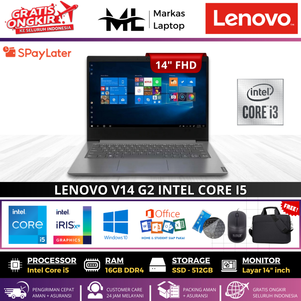 LAPTOP LENOVO V14 G2 INTEL CORE I5-1135G7 RAM 16GB SSD 512GB 14"FHD