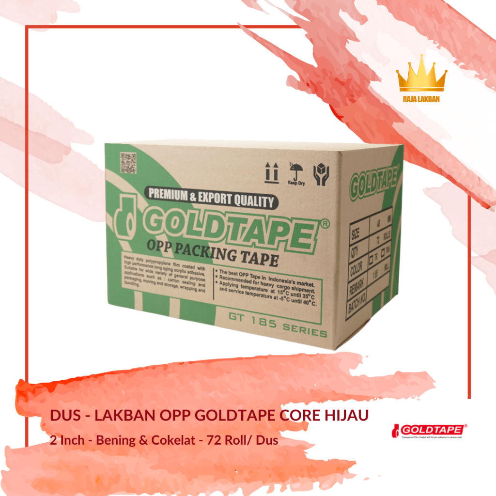 

Plakban Lakban OPP Goldtape Core Hijau 2 inch 48mm 80 Yard/ Bening - Cokelat - Dus