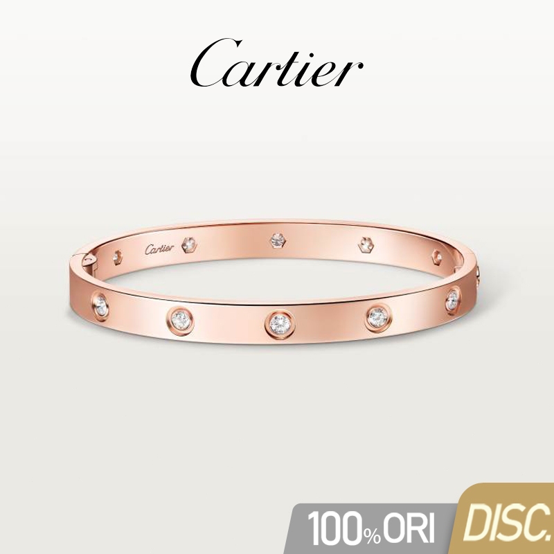 【100% Original Cartier】Cartier LOVE Series Bracelet Klasik Gelang Wanita /Bertabur Berlian/18K Rose 