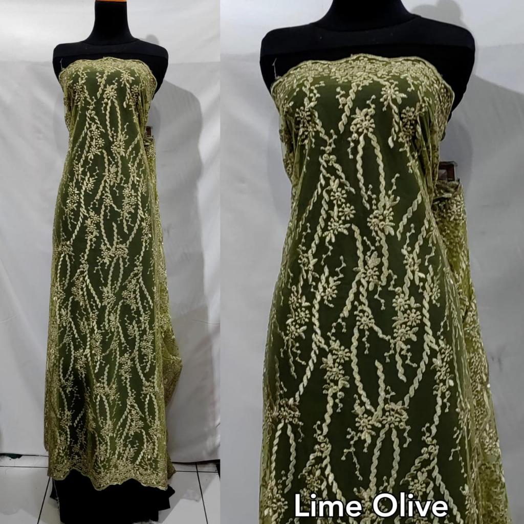 Kain Brokat Tile Akar Bordir Motif Salur